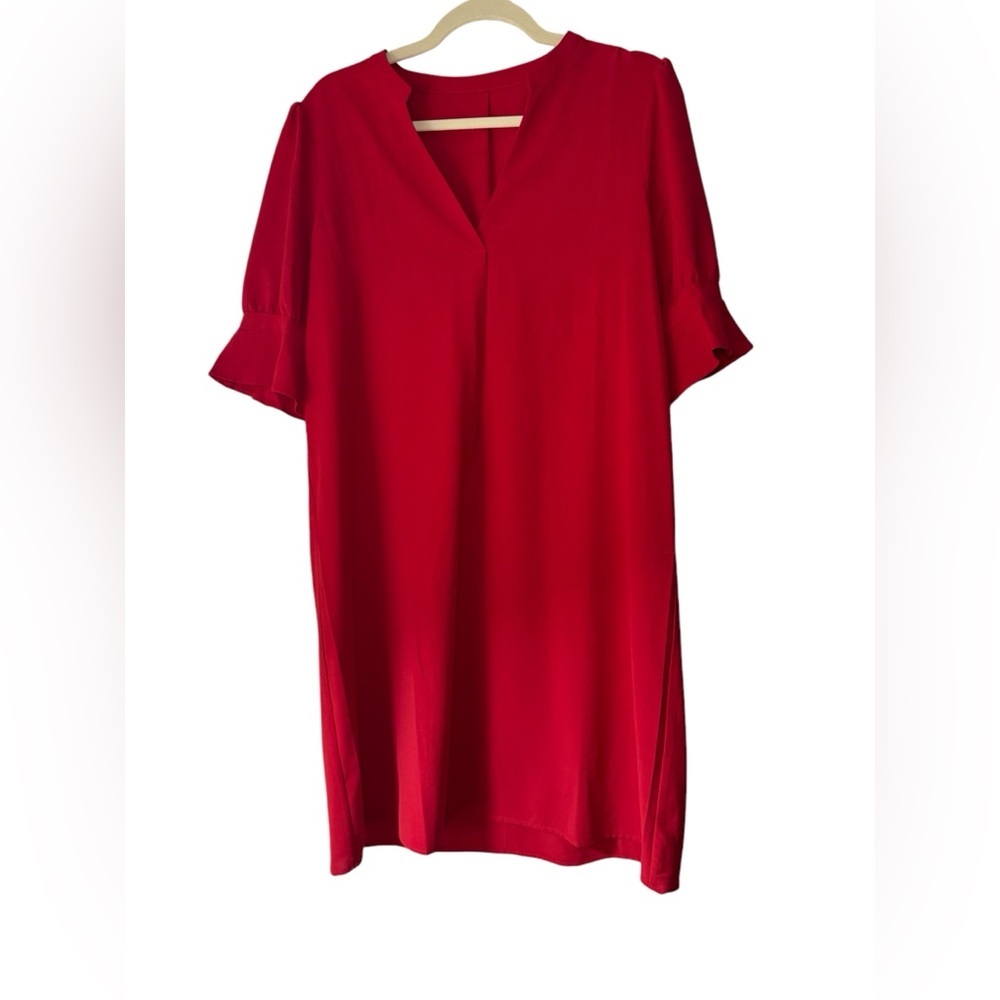 Red Flounce Sleeve Mini Dress Size L - Picture 1 of 9